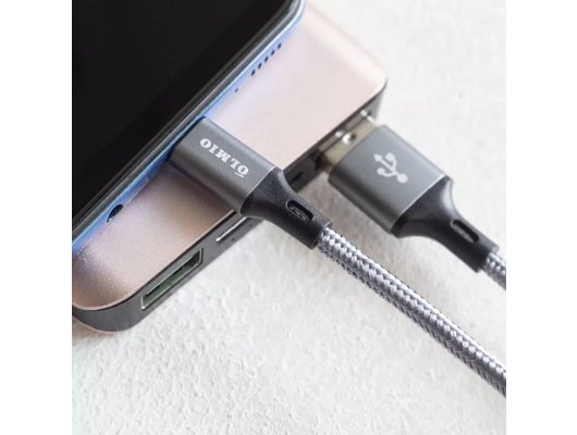 Кабель OLMIO BASIC USB 2.0 - Type-C 1.2м 2.1A тканевая оплетка серый 041640
